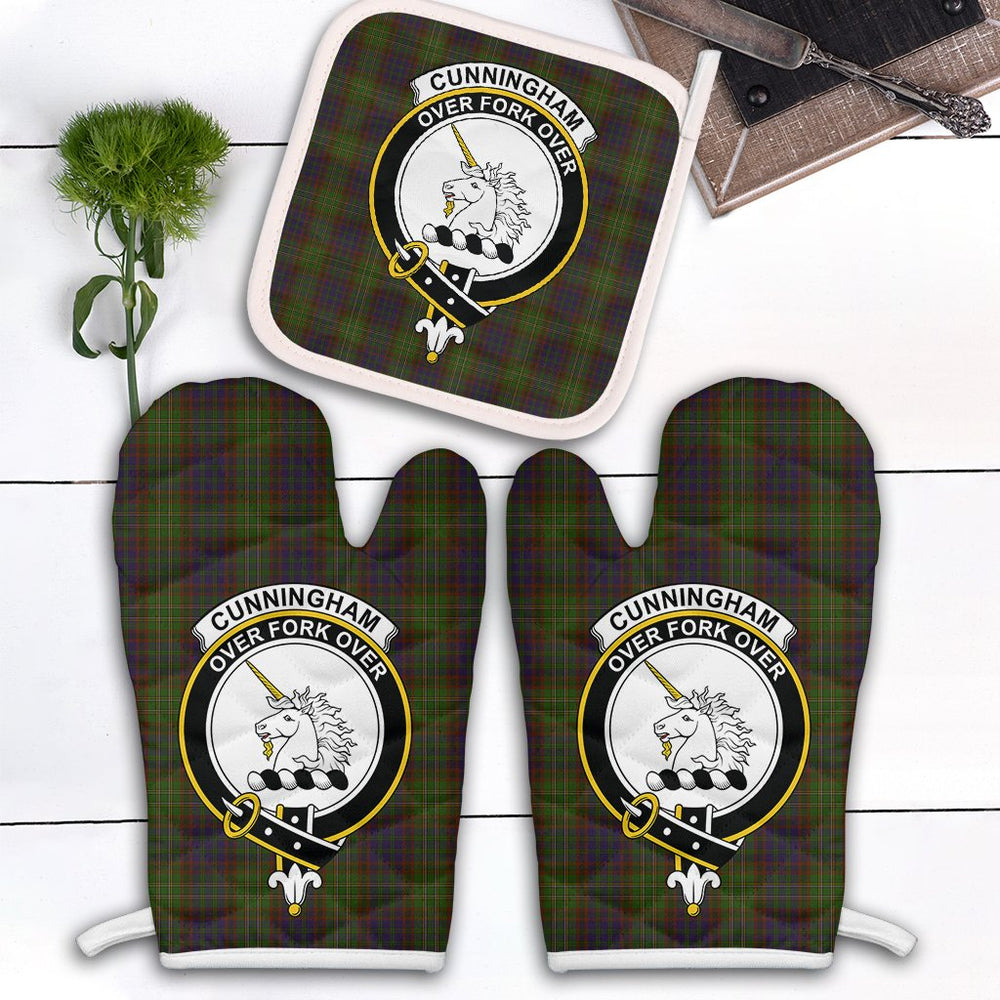 Clan Cunningham Hunting Modern Tartan Crest Oven Mitt And Pot Holder (2 Oven Mitts + 1 Pot Holder) QX94 Clan Cunningham Tartan Today