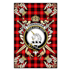 Clan Cunningham Modern Tartan Crest Black Garden Flag - Gold Thistle EJ13 Clan Cunningham Tartan Today