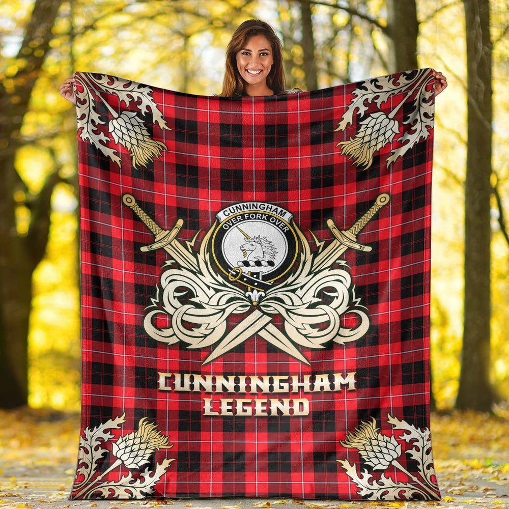 Clan Cunningham Modern Tartan Gold Courage Symbol Blanket MB26 Clan Cunningham Tartan Today
