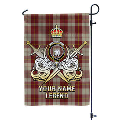 Custom Name Clan Cunningham Burgundy Dancers Tartan Garden Flag with Clan Crest and the Golden Sword of Courageous Legacy EW96