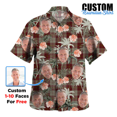 Clan Cunningham Burgundy Dancers Tartan Custom Face Hawaiian Shirt – Unisex Gift for Family Members, Summer Party
