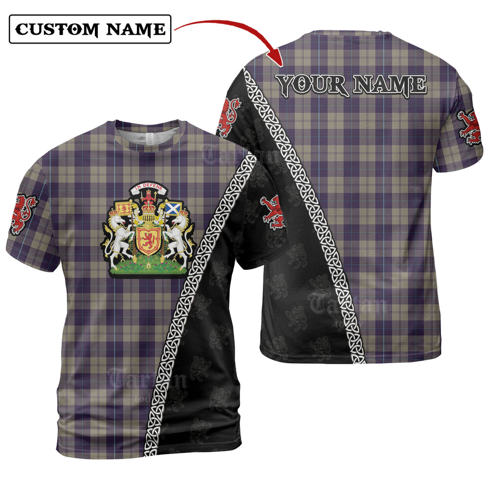 Cunningham Dress Blue Dancers Tartan Shirt with Scotland Coat of Arms & Custom Name PW48