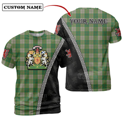 Personalized Clan Cunningham Dress Green Dancers Tartan Shirt with Scotland Coat of Arms & Custom Name