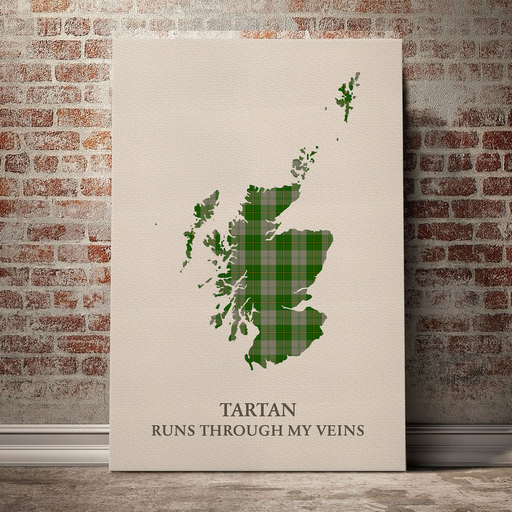 Cunningham Dress Green Dancers Tartan Scotland Map Canvas – “Tartan Runs Through My Veins” Wall Art