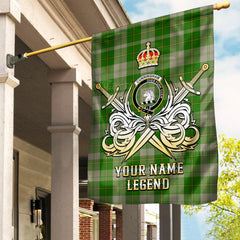 Custom Name Clan Cunningham Dress Green Dancers Tartan Garden Flag with Clan Crest and the Golden Sword of Courageous Legacy WK59