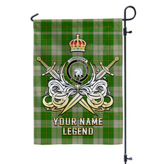 Custom Name Clan Cunningham Dress Green Dancers Tartan Garden Flag with Clan Crest and the Golden Sword of Courageous Legacy WK59