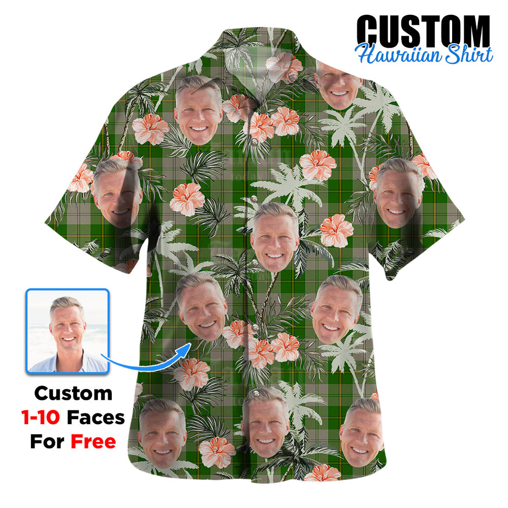 Clan Cunningham Dress Green Dancers Tartan Custom Face Hawaiian Shirt – Unisex Gift for Family Members, Summer Party AV80 Cunningham Dress Green Dancers Tartan Tartan Hawaii Shirt
