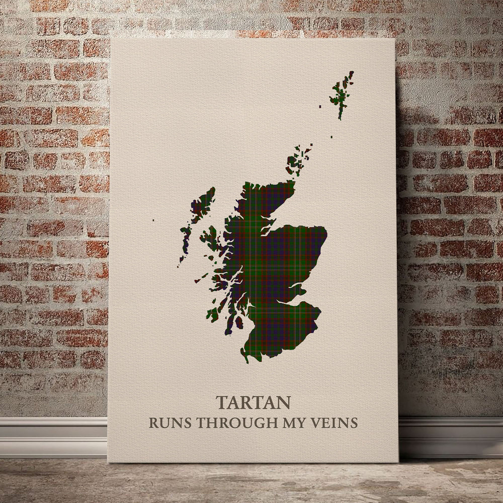 Cunningham Hunting Modern Tartan Scotland Map Canvas – “Tartan Runs Through My Veins” Wall Art
