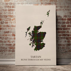 Cunningham Hunting Modern Tartan Scotland Map Canvas – “Tartan Runs Through My Veins” Wall Art