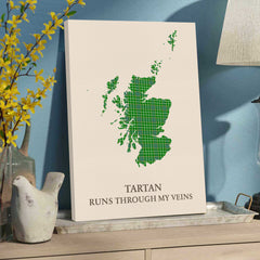 Clan Currie Tartan Scotland Map Canvas “Tartan Runs Through My Veins” Wall Art BK31