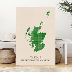 Clan Currie Tartan Scotland Map Canvas “Tartan Runs Through My Veins” Wall Art BK31