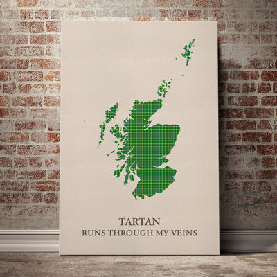 Clan Currie Tartan Scotland Map Canvas “Tartan Runs Through My Veins” Wall Art BK31