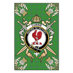 Clan Currie Tartan Crest Black Garden Flag - Gold Thistle MS55 Clan Currie Tartan Today