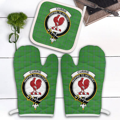 Clan Currie Tartan Crest Oven Mitt And Pot Holder (2 Oven Mitts + 1 Pot Holder)