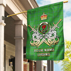Custom Name Clan Currie Tartan Garden Flag with Clan Crest and the Golden Sword of Courageous Legacy PM70
