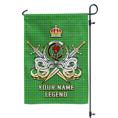 Custom Name Clan Currie Tartan Garden Flag with Clan Crest and the Golden Sword of Courageous Legacy PM70