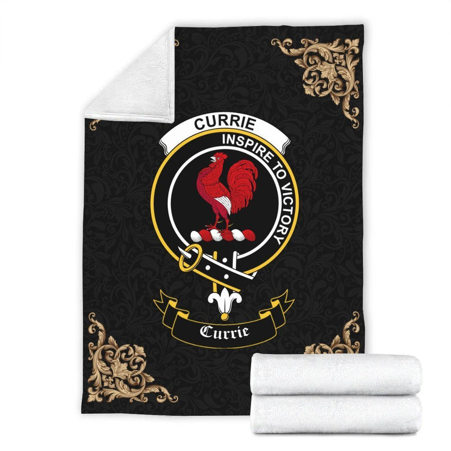 Clan Currie or Curry Crest Tartan Premium Blanket Black