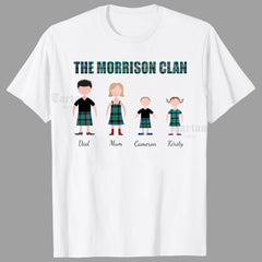 Scottish Clan Personalised Family Portrait T-Shirt – Unisex & Kids Sizes (Printed in the USA)