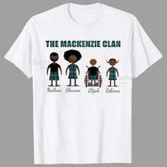 Scottish Clan Personalised Family Portrait T-Shirt – Unisex & Kids Sizes (Printed in the USA)