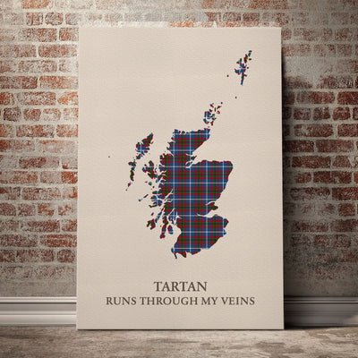 Clan Dalmahoy Tartan Scotland Map Canvas “Tartan Runs Through My Veins” Wall Art CM39