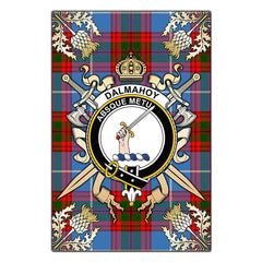 Clan Dalmahoy Tartan Crest Black Garden Flag - Gold Thistle BT17 Clan Dalmahoy Tartan Today