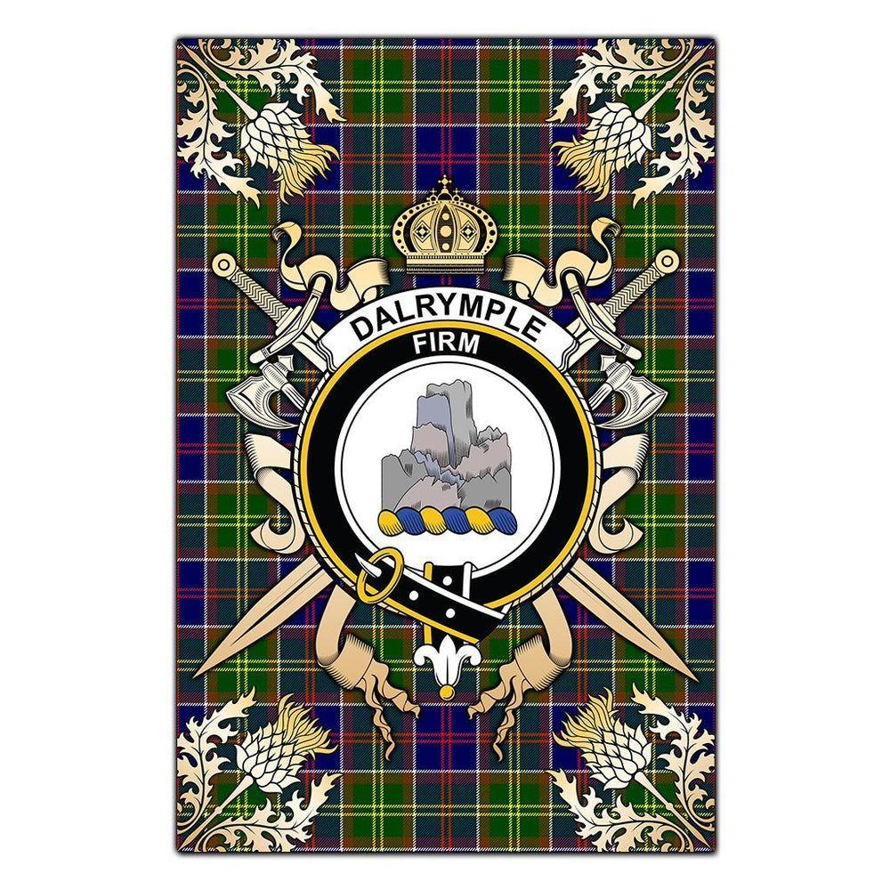 Clan Dalrymple Tartan Crest Black Garden Flag - Gold Thistle TI60 Clan Dalrymple Tartan Today