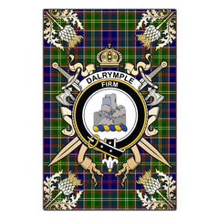 Clan Dalrymple Tartan Crest Black Garden Flag - Gold Thistle TI60 Clan Dalrymple Tartan Today