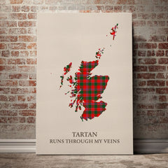 Dalziel Modern Tartan Scotland Map Canvas – “Tartan Runs Through My Veins” Wall Art
