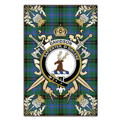 Clan Davidson Ancient Tartan Crest Black Garden Flag - Gold Thistle XC32 Clan Davidson Tartan Today