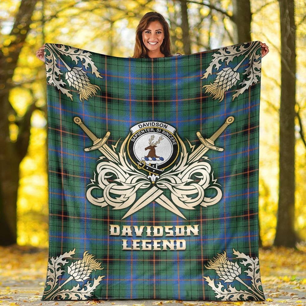 Clan Davidson Ancient Tartan Gold Courage Symbol Blanket TU42 Clan Davidson Tartan Today