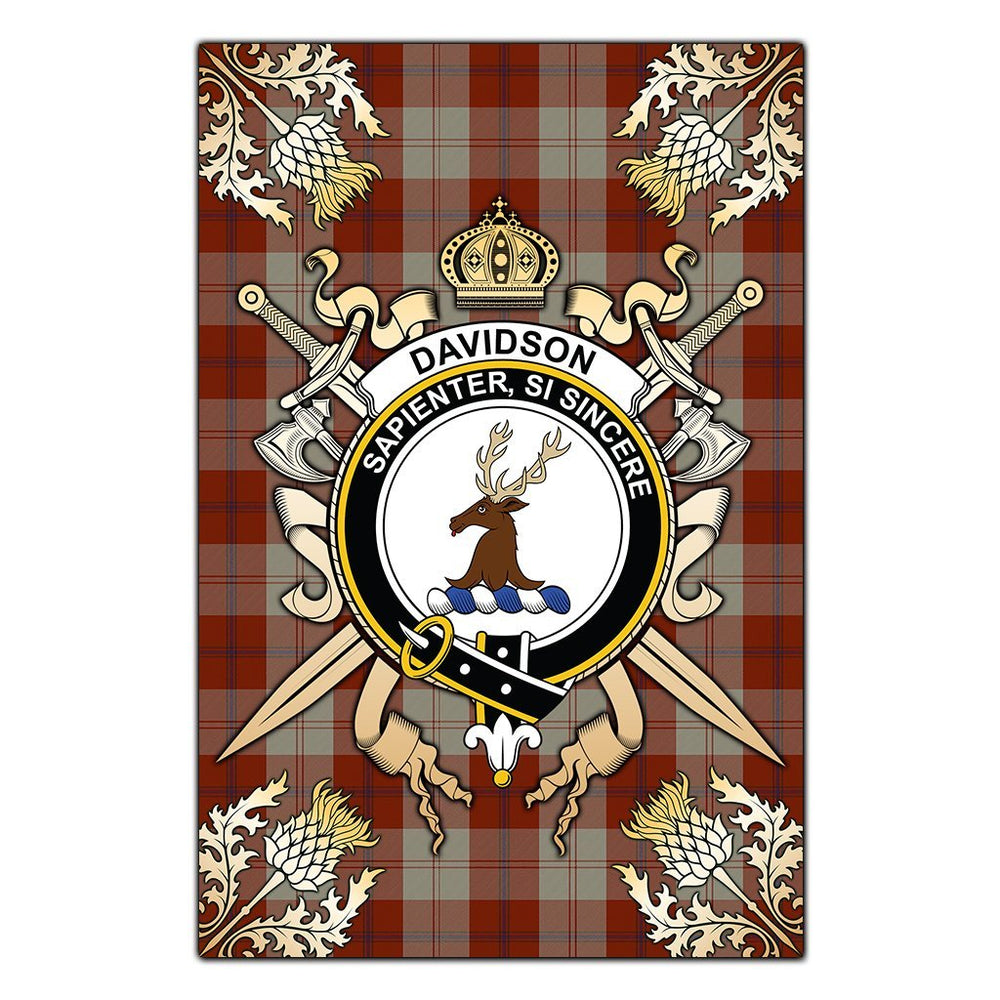 Clan Davidson Dress Dancers Tartan Crest Black Garden Flag - Gold Thistle JE94 Clan Davidson Tartan Today