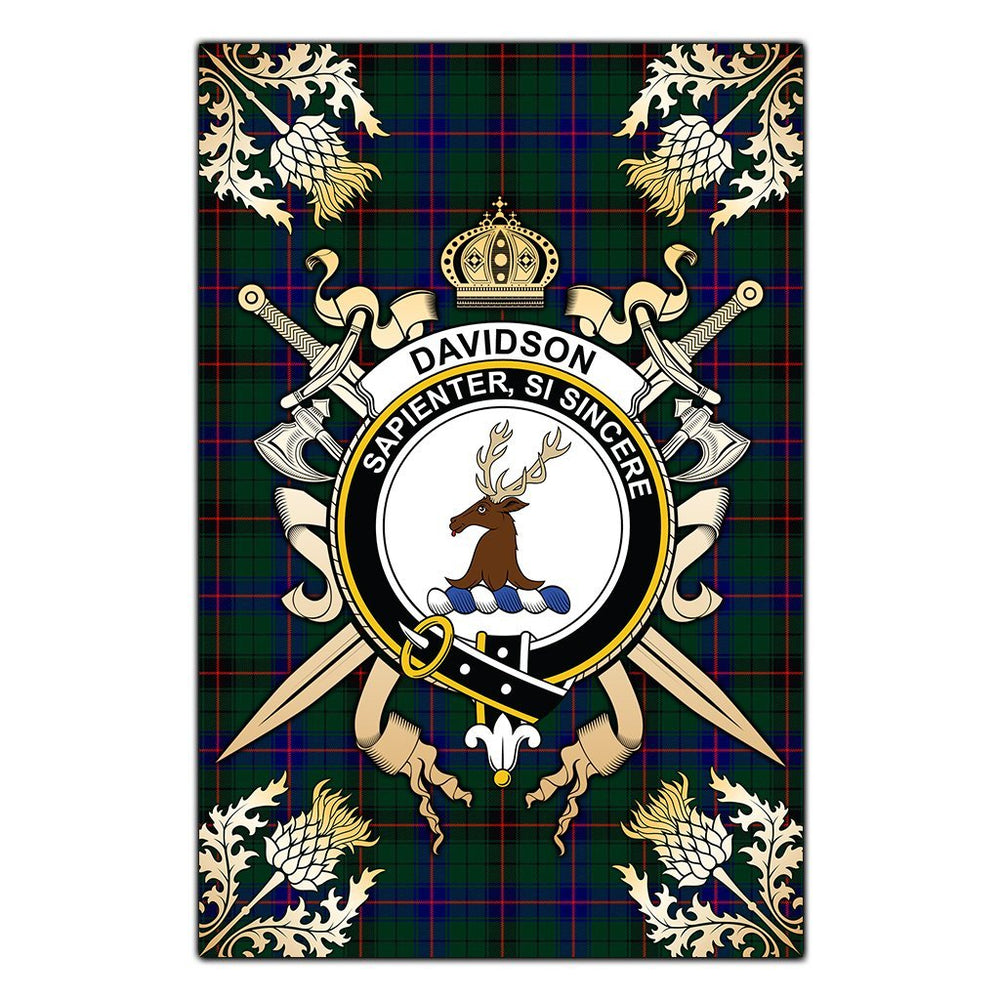 Clan Davidson Modern Tartan Crest Black Garden Flag - Gold Thistle IM80 Clan Davidson Tartan Today