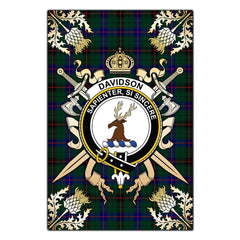 Clan Davidson Modern Tartan Crest Black Garden Flag - Gold Thistle IM80 Clan Davidson Tartan Today