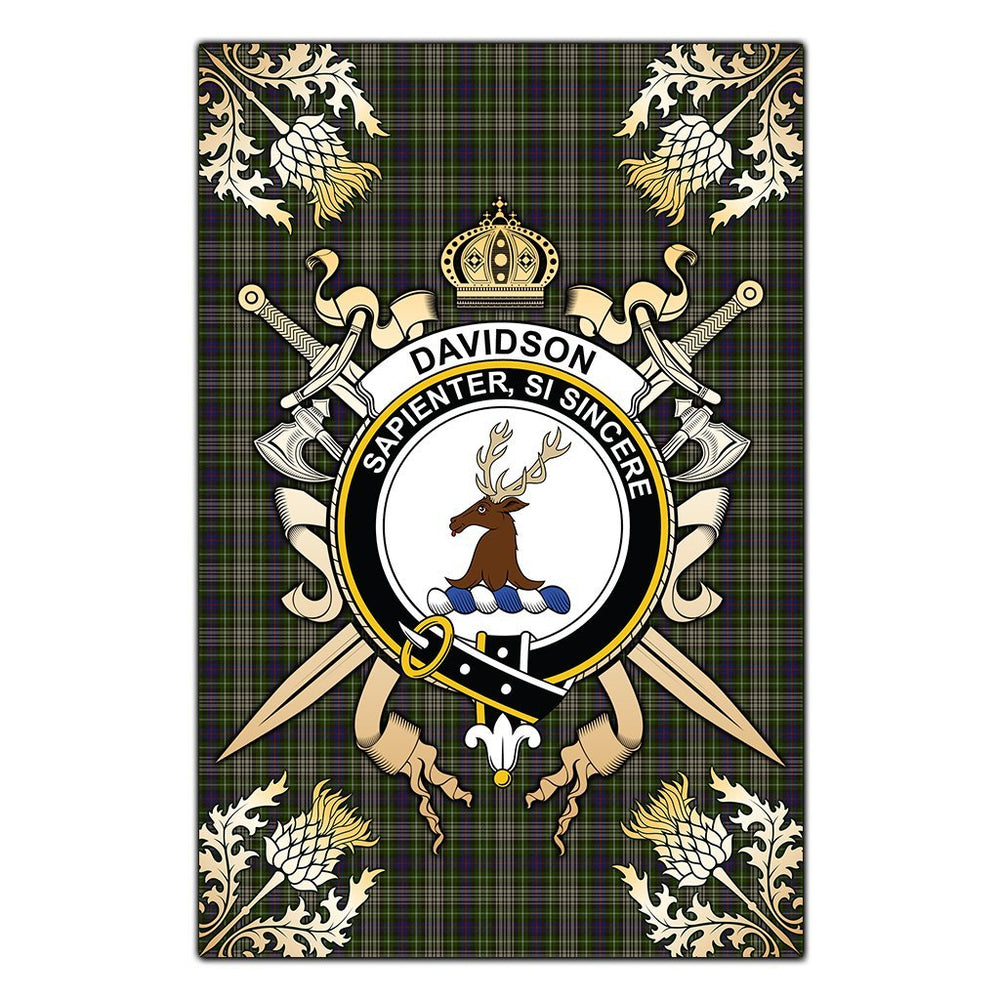 Clan Davidson Tulloch Dress Tartan Crest Black Garden Flag - Gold Thistle JP42 Clan Davidson Tartan Today