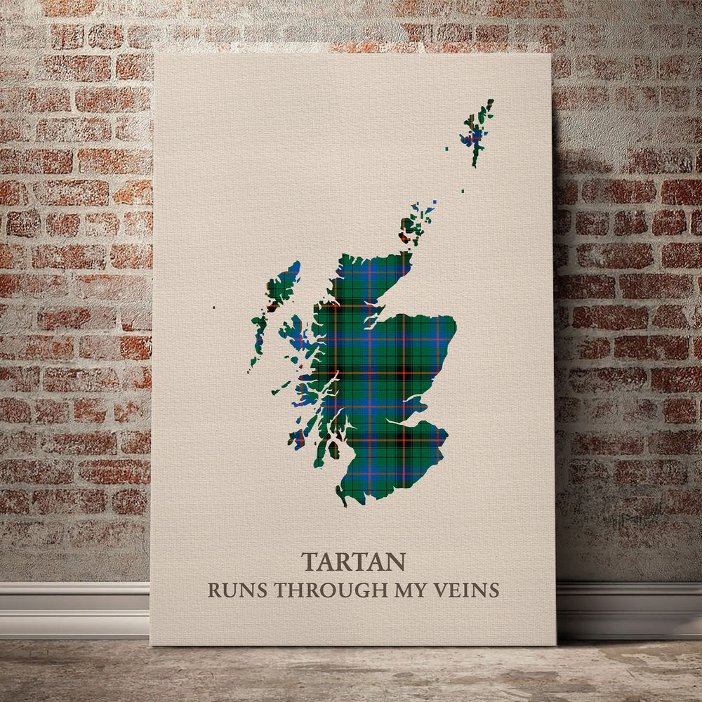 Davidson Ancient Tartan Scotland Map Canvas – “Tartan Runs Through My Veins” Wall Art
