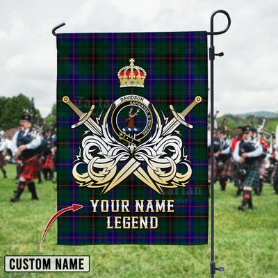 Custom Name Clan Davidson Modern Tartan Garden Flag with Clan Crest and the Golden Sword of Courageous Legacy YZ99