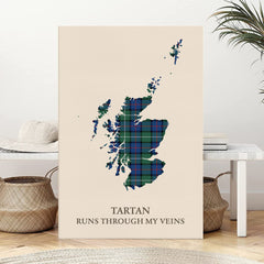 Clan Davidson of Tulloch Tartan Scotland Map Canvas “Tartan Runs Through My Veins” Wall Art ON46