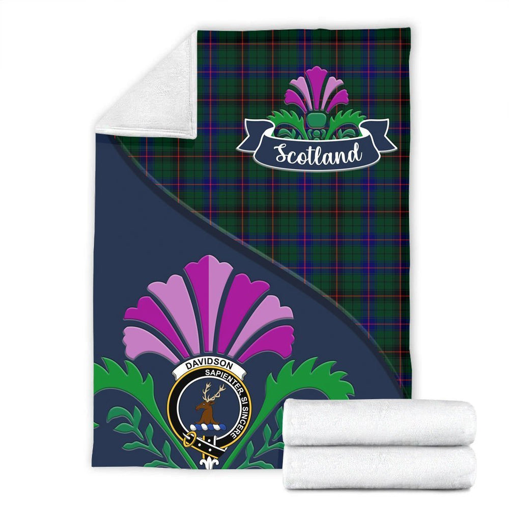 Clan Davidson Tartan Crest Premium Blanket Thistle Style VP45 Clan Davidson Tartan Today