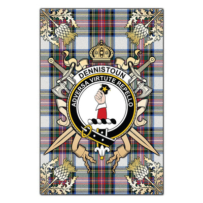 Clan Dennistoun Tartan Crest Black Garden Flag - Gold Thistle