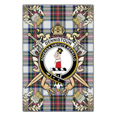 Clan Dennistoun Tartan Crest Black Garden Flag - Gold Thistle GO90 Clan Dennistoun Tartan Today