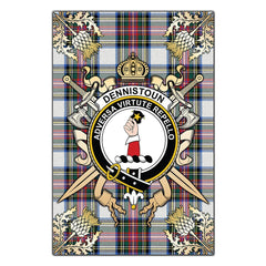 Clan Dennistoun Tartan Crest Black Garden Flag - Gold Thistle GO90 Clan Dennistoun Tartan Today