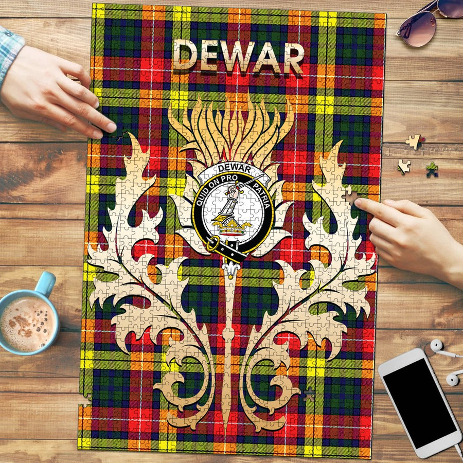Clan Dewar Tartan Crest Thistle Jigsaw Puzzles Gift For Family