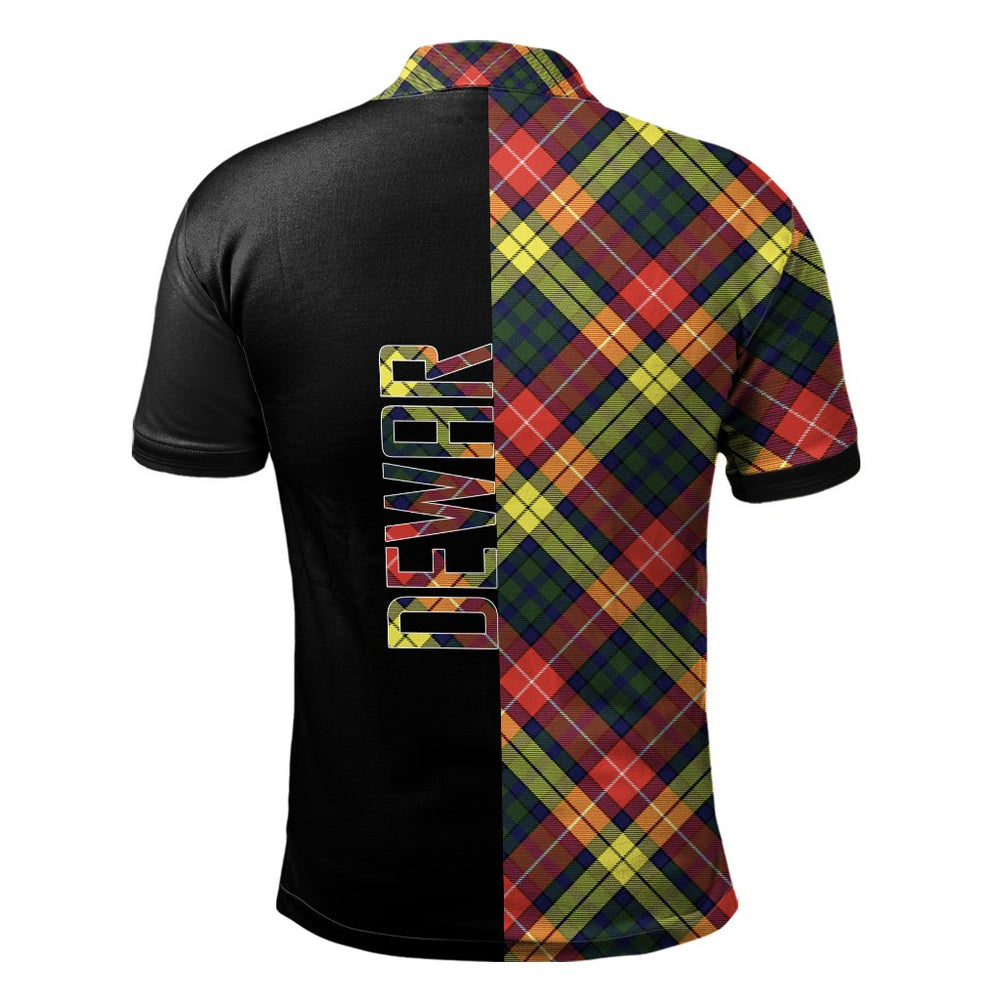Clan Dewar Tartan Polo Shirt Half of Me - Cross Style JQ52 Dewar Tartan Tartan Polo