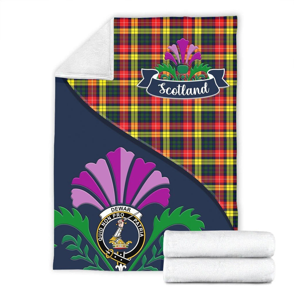 Clan Dewar Tartan Crest Premium Blanket Thistle Style CB84 Clan Dewar Tartan Today