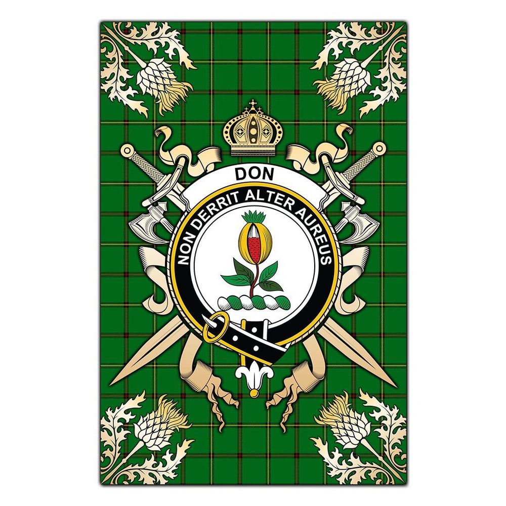 Clan Don Tartan Crest Black Garden Flag - Gold Thistle UZ55 Clan Don Tartan Today