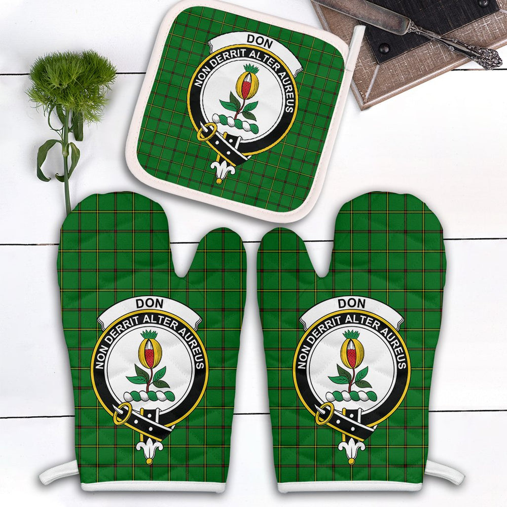 Clan Don Tartan Crest Oven Mitt And Pot Holder (2 Oven Mitts + 1 Pot Holder) NR68 Clan Don Tartan Today
