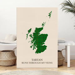 Clan Don (Tribe-of-Mar) Tartan Scotland Map Canvas “Tartan Runs Through My Veins” Wall Art AE20