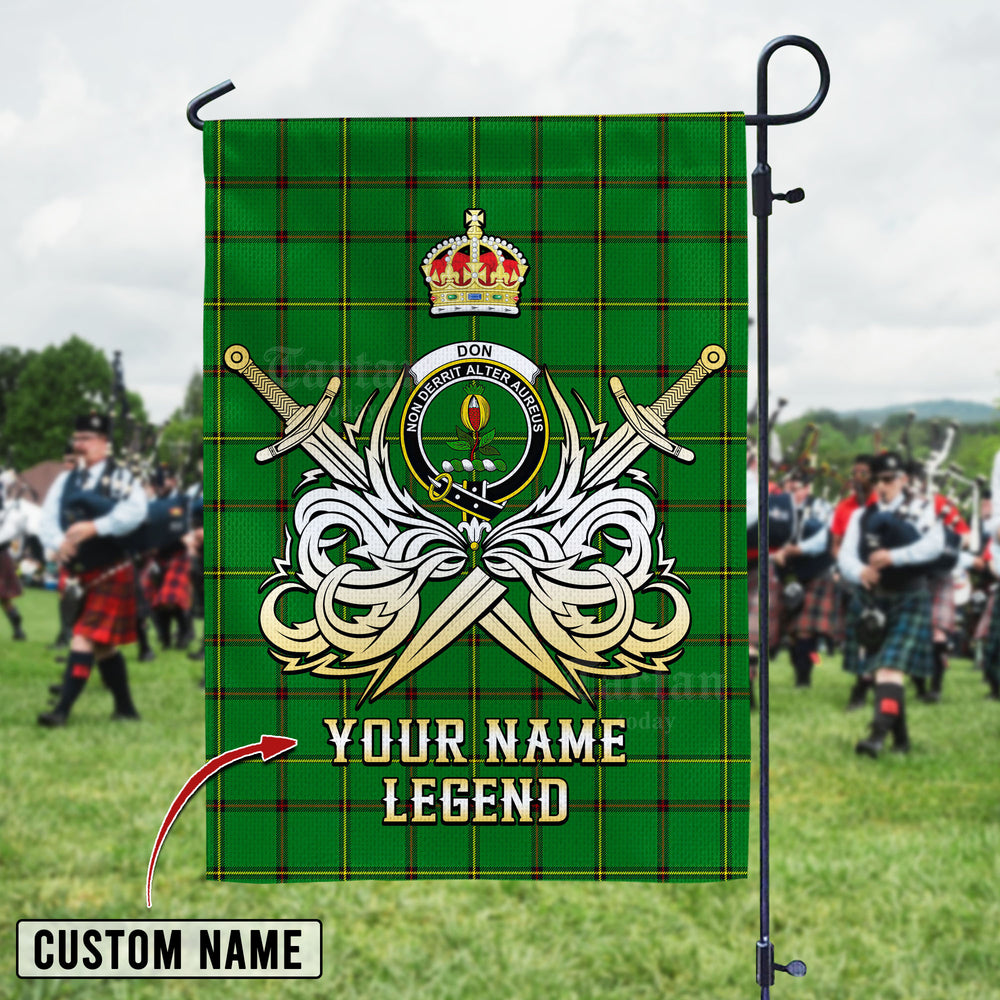 Personalized Custom Name Clan Don (Tribe-of-Mar) Tartan Garden Flag with Clan Crest and the Golden Sword of Courageous Legacy VG86 - Don (Tribe-of-Mar) Tartan Design, Scottish Heritage Gift