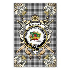 Clan Douglas Grey Modern Tartan Crest Black Garden Flag - Gold Thistle CS18 Clan Douglas Tartan Today