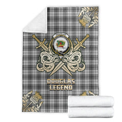 Clan Douglas Grey Modern Tartan Gold Courage Symbol Blanket DL35 Clan Douglas Tartan Today
